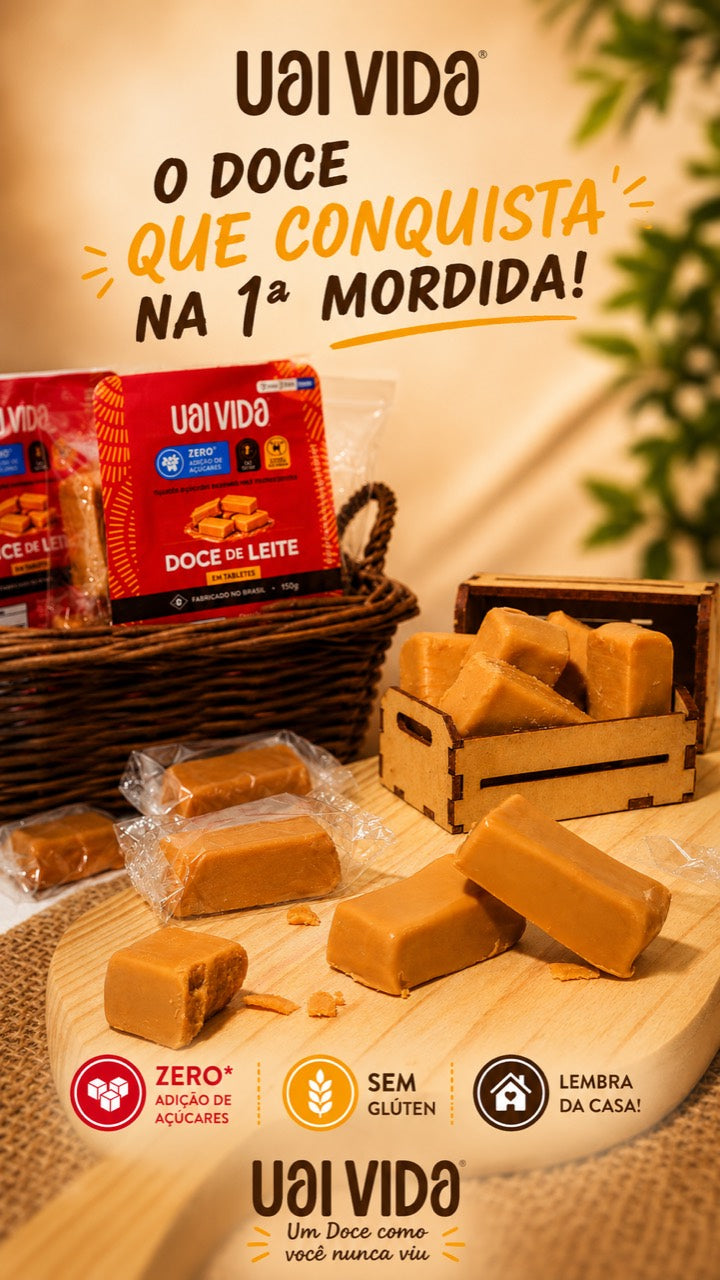 Uai Vida Doce de Leite — cesta e caixote com tabletes, o doce que conquista na primeira mordida